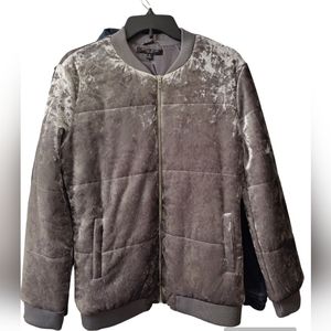 Romeo & Juliet Couture Crushed Velvet Bomber Jacket Silver Grey L